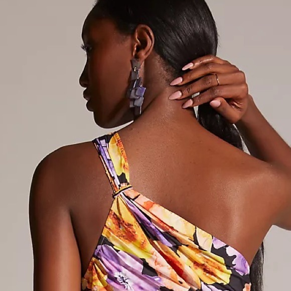 Anthropologie Geisha Designs Floral Asymmetrical Hem Midi Dress - Picture 15 of 17